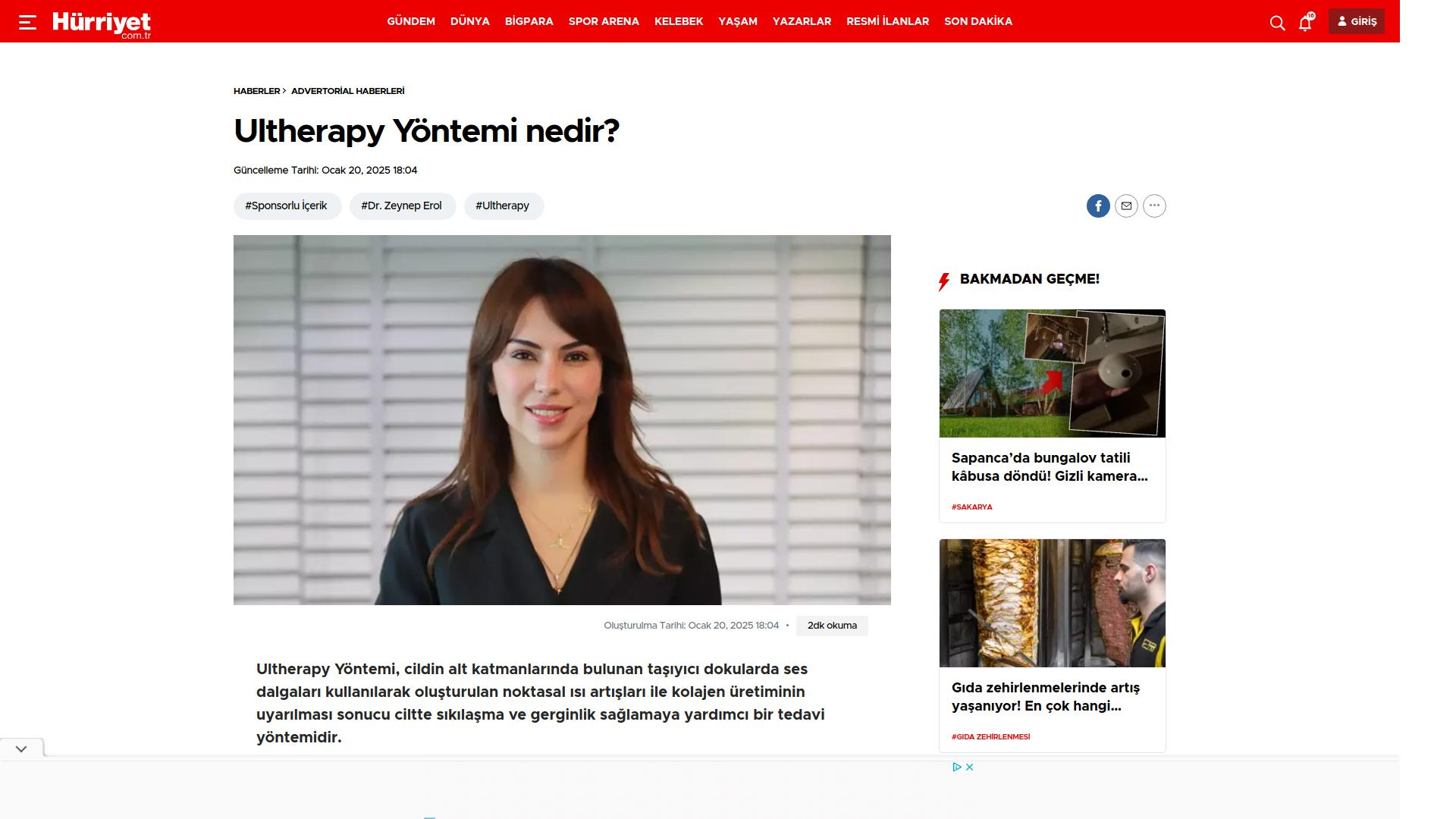Hürriyet - Ultherapy Cihazı Haberi